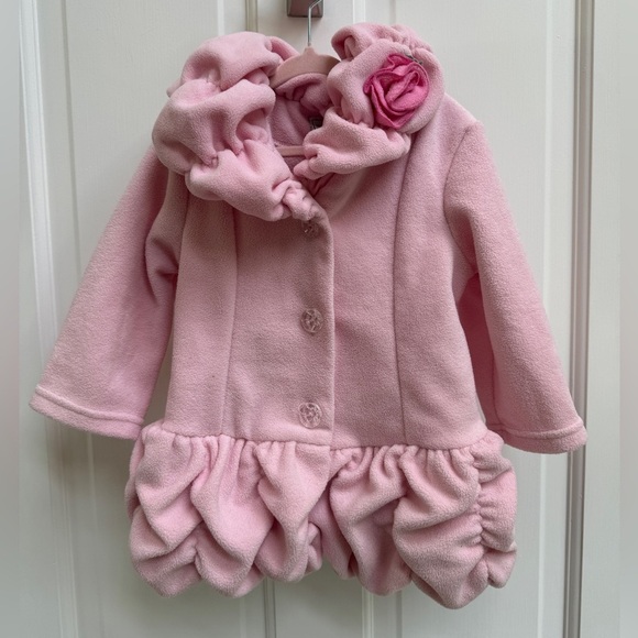 NWOT Mack & Co 18M Girls Pink Floral Pea Coat Formal Warm Winter Jacket - Picture 1 of 6